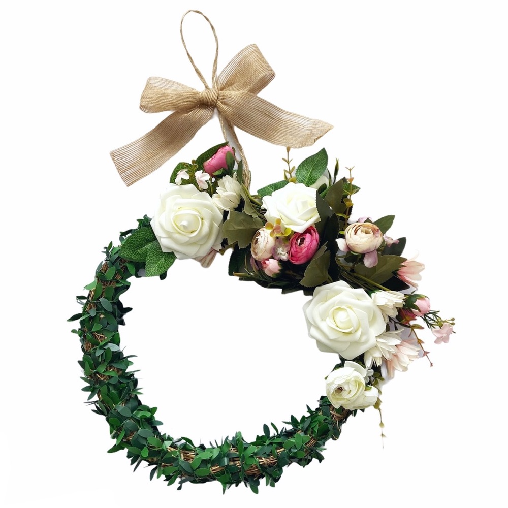 Spring / Summer Floral Handmade Boho Rustic 12” Bamboo Base Wreath